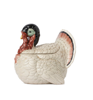 A vintage Portuguese ceramic turkey form tureen and cover